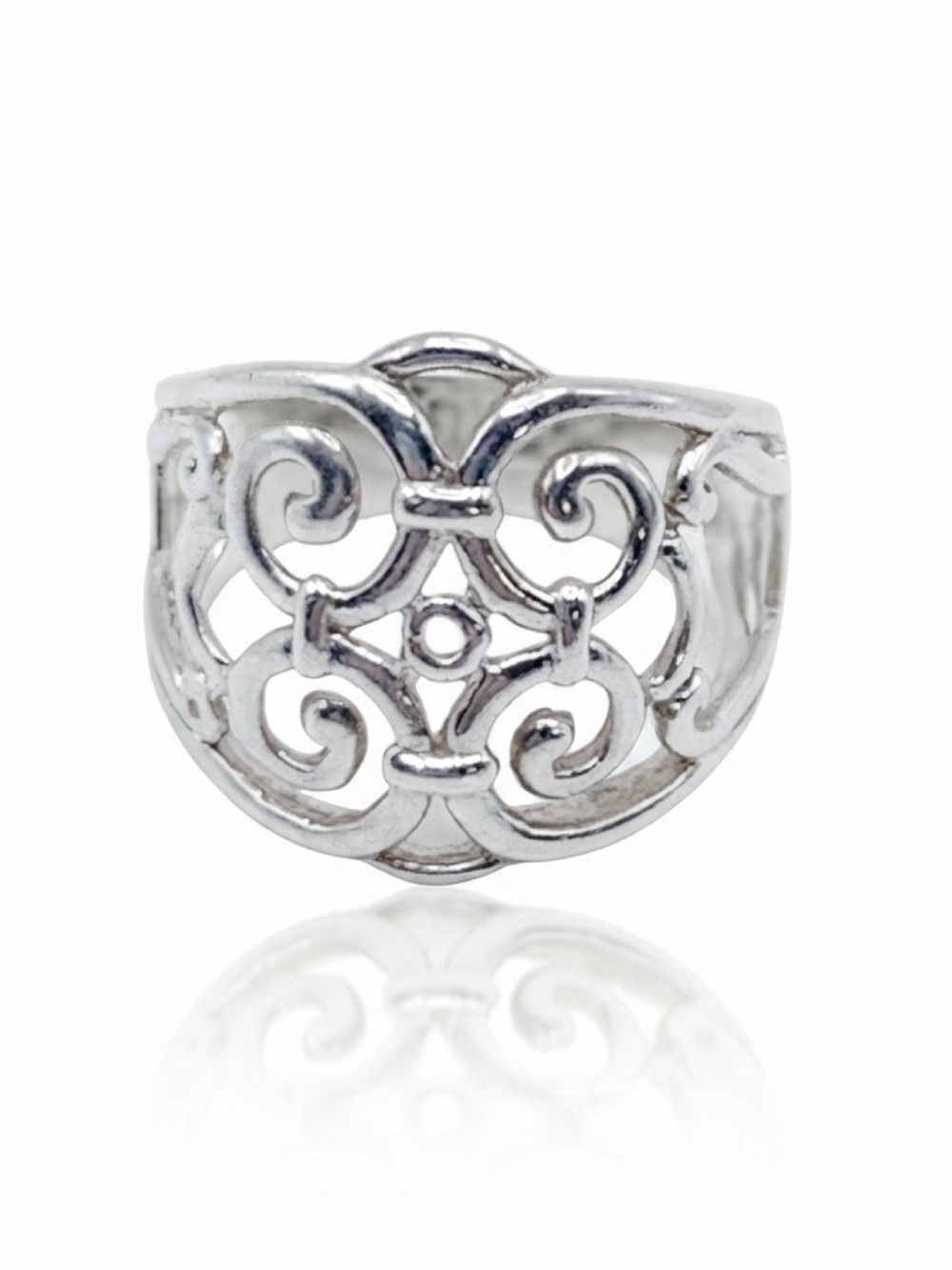 Vintage Sterling Silver Ornate Filigree Scroll Statement Ring Size 7.5